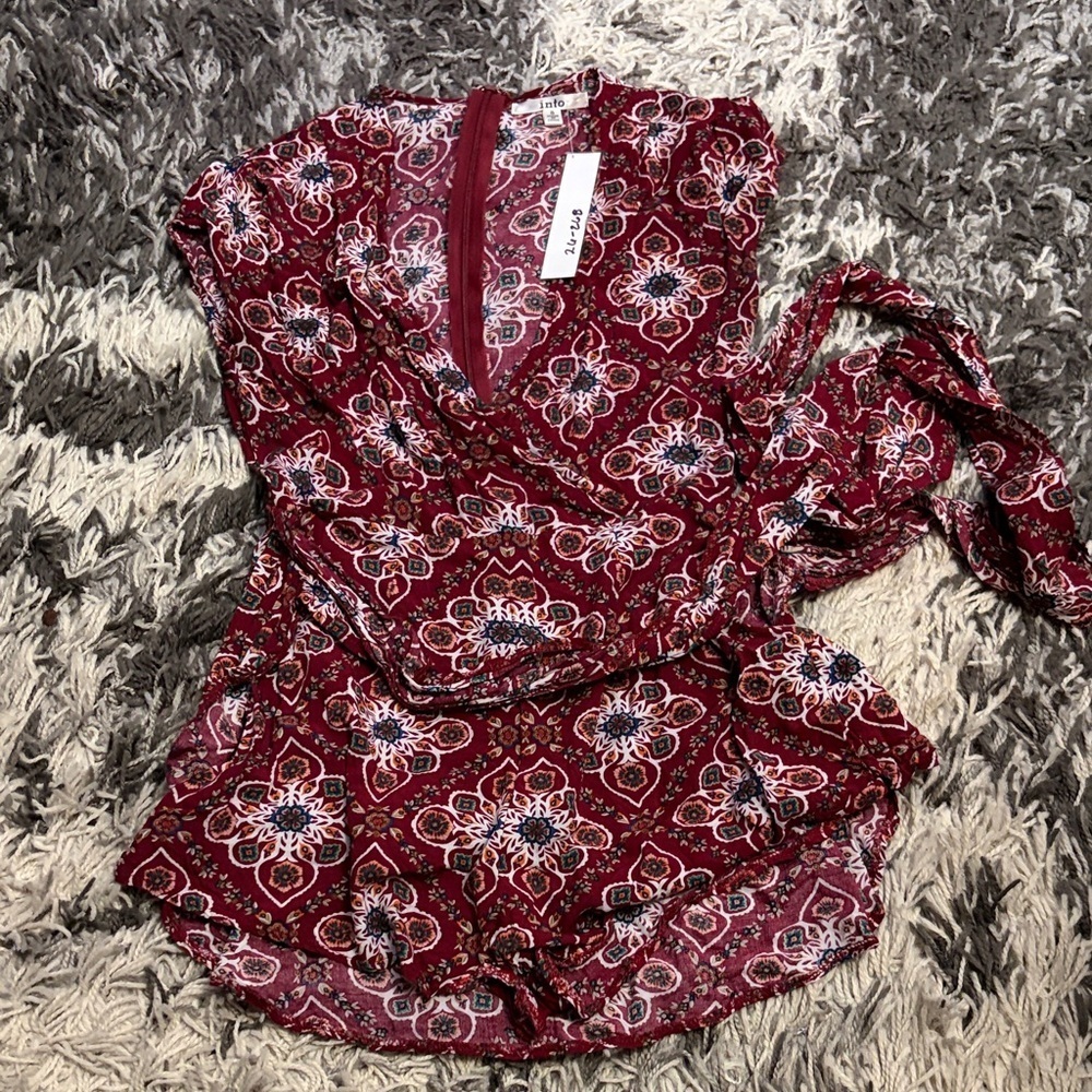 Forever 21 Burgundy Patterned Wrap Blouse